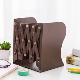 JIARI Book Ends, Brown Decorative Metal Iron Bookends Holder Stand Desk Nonskid Adjustable Bookend (Brown)