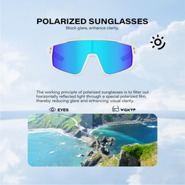 WGKVP Polarized Sports Sunglasses, UV400 Protection HD Mirror, Cycling Glasses for Men and Women Outdoor Fishing Baseball (White Blue)