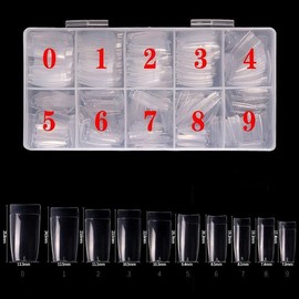 Clear Nail Tips 500pcs French Acrylic Half Cover Fake Nails, 10 Sizes, with Storage Case