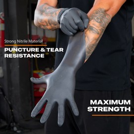 GRIPXX Herkules Grip Heavy Duty 8Mil Black Nitrile Gloves,3D Raised Diamond Texture-Latex & Powder-Free Industrial, Mechanic (200, X-Large)