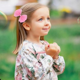 Zolyco Tiny 3 Inch Dot Organza Double Hair Bow Clips - Cute Lined Boutique Alligator Hairpin for Girls, Toddlers, and Little Teens - Kids Barrettes Set of 2 Small Stylish (Hot Pink)