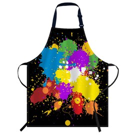 Smooffly Colourful Bright ink Splat Grunge Apron,Adjustable Neck Bib Apron for Men Women,Suitable for Kitchen Cooking Waitress Chef Apron