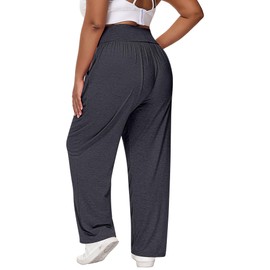 Neer 3 Pack Women Plus Size Wide Leg Yoga Pants High Waist Sweatpants Plus Size Palazzo Pants Lounge with Pockets(Black,Dark Grey,Light Grey,X-Large)