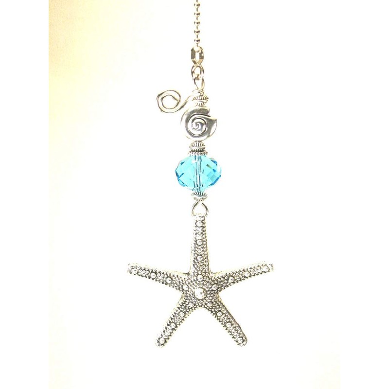Textured Silvery Starfish with Turquoise Glass Ceiling Fan Pull