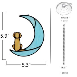 BOXCASA Dog Memorial Gifts Dog on Moon,Stained Glass Window Hanging for Suncatcher Decor,Yellow Dog Sympathy Gifts for Dog Lovers,Loss of Dog Sympathy Gift,Pet Memorial Gifts