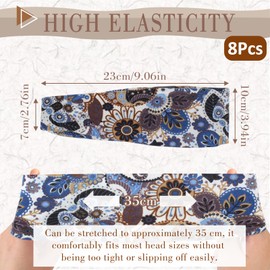 Pack of 8 Women's Headbands, Elastic Hair Bands, Soft Hair Bands, Women, Multicoloured Floral Print Hair Band for Everyday Yoga, Sports, Fitness, Cleaning