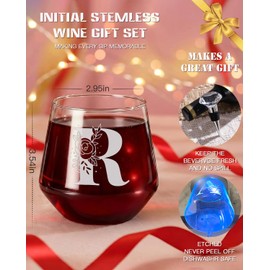 Physkoa - Copa de vino personalizada para mujer, monograma sin tallo con letra inicial A – Z, apto para lavaplatos, regalos de cumpleaños grabados personalizados para mujeres, mamá, esposa, hermana