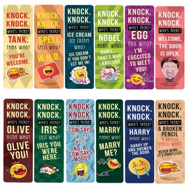 Knock Knock Jokes Bookmarks (12 Pack) - Unique Teacher Stocking Stuffers Gifts for Boys, Girls, Kids, Teens, Students - Book Reading Clippers