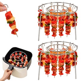 Dayinkes 2 x Air Fryer Rack, Round, 6 Inch Cooking Grate, Hot Air Fryer, Stainless Steel Hot Air Fryer Accessories, Air Fryer Grid with 24 Skewers, Multifunctional Grill for Preparing Kebabs