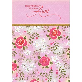 Designer Greetings Pink Roses and White Flowers on Light Pink Birthday Card for Aunt