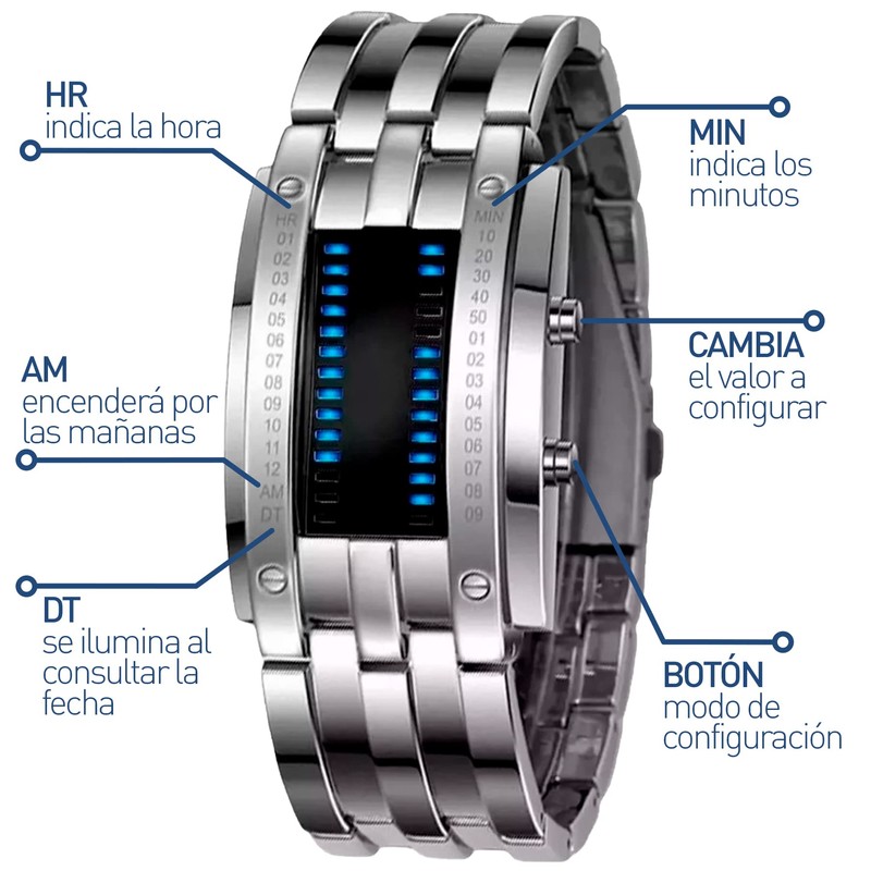 Bluelander Reloj para Hombre LED, Binario, Pantalla Azul, Reloj Digital