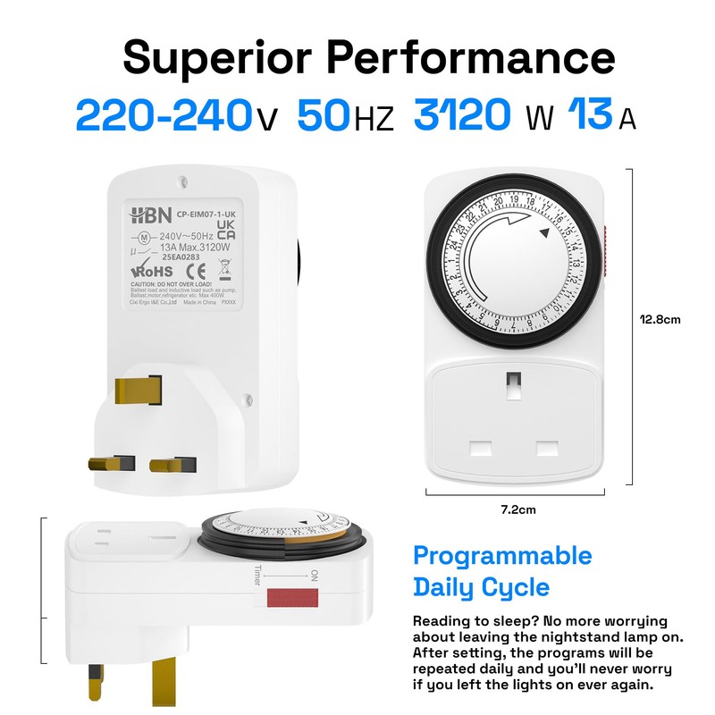 HBN Plug Timer Socket UK,Programmable Segment Plug Timer, for Home