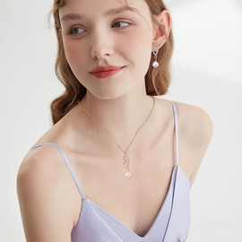 QKEPCY Jewellery Set Women's Pearl Teardrop Necklace Chain Earrings Set Wedding Jewellery Sets for Women Jewellery Set Gifts for Women Anniversary Birthday Mother's Day Gift, Metal, Pearl