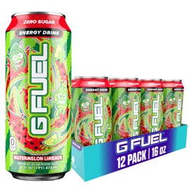 G Fuel Energy Drink, Watermelon, Sugar Free Beverage with 300mg Caffeine, Daily Energy Boost with Focus Amino, Vitamin + Antioxidants, 16 oz Cans (Watermelon Limeade, 12-Pack)