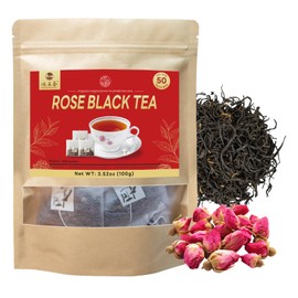 Hongzhengchun Natural Rose Black Tea, Chinese Organic Tea | Hot and Iced Milk Tea with Coffee | Portable Tea Pack 3.52oz/100g(50 Tea Bags)