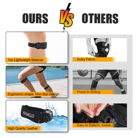 ATHNAEGIS Leather Knee Braces for Knee Pain, Patella Knee Support Strap, Adjustable Patellar Tendon Stabilizer Band for Jumpers Knee, Tendonitis, Basketball, Running, Hiking, Tennis, 2 Packs Black