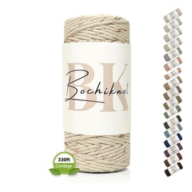 BOCHIKNOT Macrame Cord 3mm x 109yds - Single Strand Twist - Macrame Supplies Cotton Rope - Metallic Macrame Cord - Macrame Colored Cord in 3mm, 4mm Yarn String - (Colors, Natural & Rose Gold)