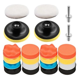 Xugoox 22Pcs 3 Inch Car Foam Polishing Pad Kit Includes Sponge and Woolen Buffer Pads, Suction Cup with M10 Drill Adapter for Car Polishing Waxing Sealing Glaze
