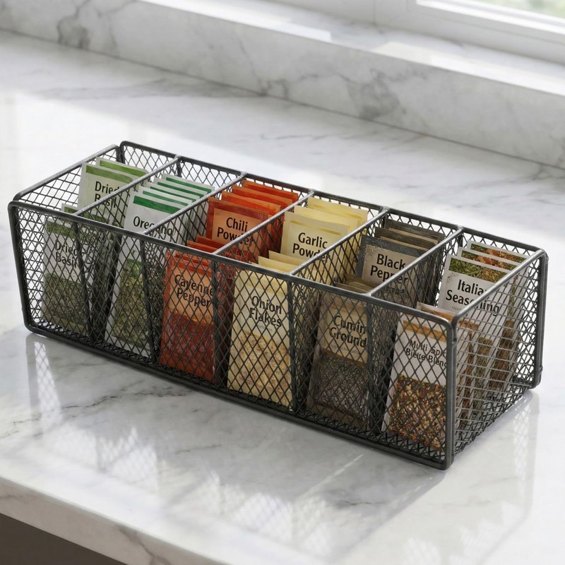 Qinpufu Spice Organizer for Cabinet, 6 Grid Metal Spice Rack,