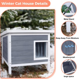 AZAMIA Outdoor Cat House Waterproof Roof for Winter Feral Cat Shelter for Outside Cats, Insulated All-Round Foam Wooden Outdoor Animals House for Cats