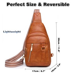 GUIFIER Sling Bag for Women Men, Small Crossbody Bag, PU Over Shoulder Chest Bag Daypack, Fanny Pack Purse Backpack, Sling Belt Bag with Adjustable Strap and Cable Hole for Travel Anti Theft (Brown)