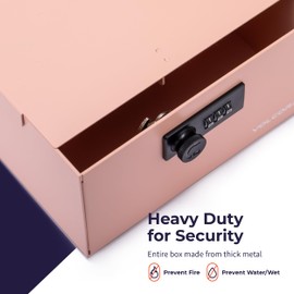 Volcora Cash Box Money Organizer - 15” x 7.5” x 4” Cashbox 5 Compartments Drawer Tray - Bills and Coin Slot with Combination Lock for POS Register, Kiosk, Retail, Personal and Business Use, Pink