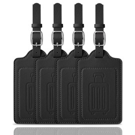 Teskyer Luggage Tags for Suitcases, TSA Approved with Privacy Protection Cover, Premium Faux Leather Bag Tags for Travel - 4 Pack, Black
