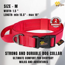 ADITYNA Tactical Dog Collar for Medium Dogs - Soft Padded, Heavy Duty, Service, Adjustable, Military, K9 Red Medium Collar with Handle for Training and Walking