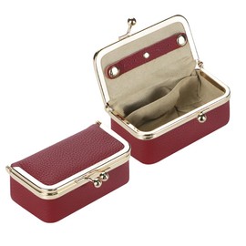 ROYAL BAGGER Genuine Cow Leather Jewelry Box, Mini Case for Rings, Necklaces & Earrings, Kiss Lock Coin Purse for Women 3203 (Wine Red)