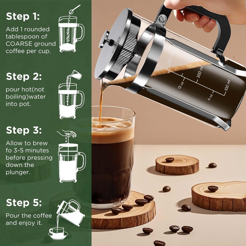 BeanNest 21 Ounce / 600ML French Press Coffee Maker -
