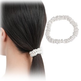 Silqa Silk Scrunchie, Gentle on Hair, For Sleeping, Slim Type, Friction Relief, Hair Elastic, 1 Piece, Silk White