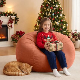 Nobildonna 3 ft Bean Bag Chair Cover (No Filler) 35"×43" Large Stuffed Animal Storage Bean Bag Washable Big Beanbag Chair Cover Premium Corduroy Bean Bag Cover for Adults,Kids,Sandy Brown 300L