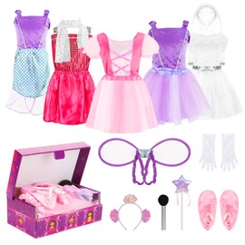 Toiijoy Girls Dress up Costume Set Princess,Fairy,Mermaid,Bride,Pop Star Costume for Little Girls Toddler Ages 3-6yrs