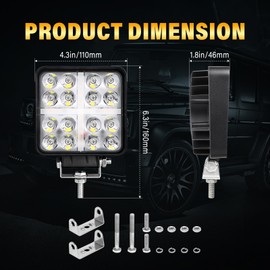 RIGIDON 2 Pcs 4inch 48W Square Led Work Light, White Amber Dual Color Spotlight, 12V 24V Outdoor Driving Light for Car Off road Truck 4x4 SUV ATV Tractor Excavator Boat, 3000K 6000K Fog Lamp, IP67