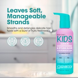 GIOVANNI Eco Chic KIDs Leave-In Conditioning & Styling Elixir - Kids Leave In Conditioner, Leave In Conditioner For Kids, For Smooth Delicate Hair Types, Salon Quality, Vegan - 4.5 Fl Oz