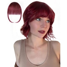 Rosooi Curtain Bangs Human Hair Clip in Bangs for Women Wine Red Color Fake Air Bangs for Daily Wear Hair Clip Bangs