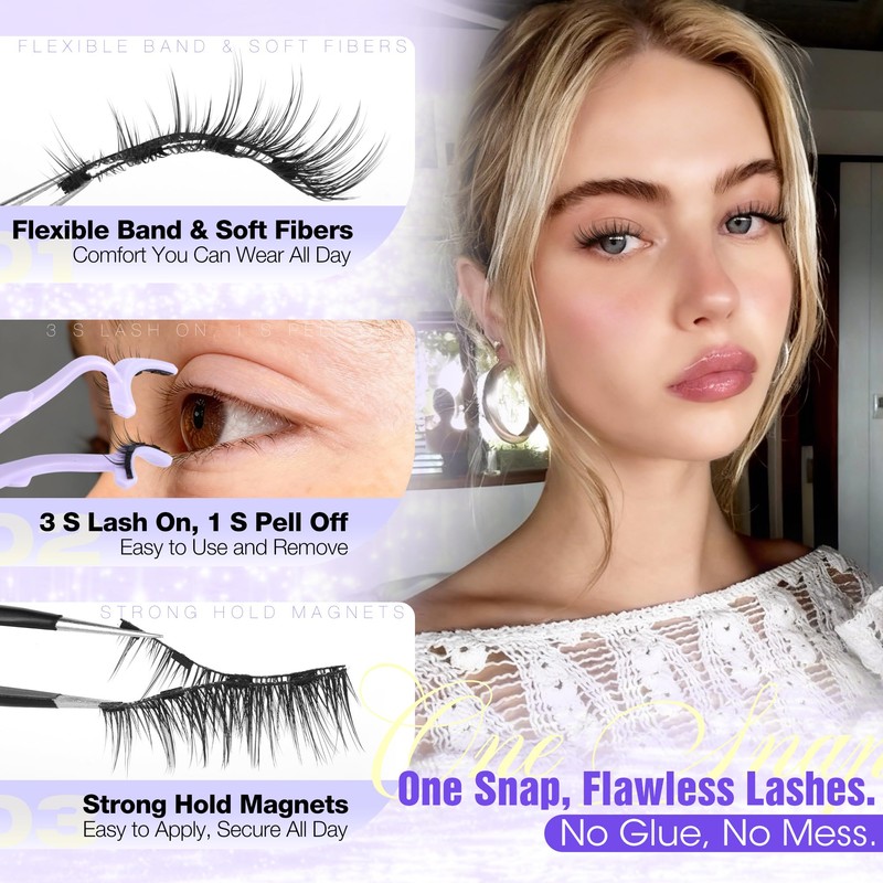 Lanflower Magnetic Eyelashes with Applicator, Mangetic Eyelashes Natural Look, Wispy