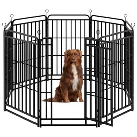 Dog Fence Outdoor 8 Piece Panels 47" Height, Square Steel Pipe with Reinforced Crossbars, Anti-Rust Heavy Duty Dog Playpen with Doors Portable for Yard RV Camping, Total 18FT, 25 Sq.ft, Snowy Black