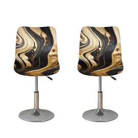 FUIALDOLG - Juego de 2 fundas para taburete de bar de mármol negro y dorado, fundas para silla con almohadilla de asiento impermeable con parte inferior elástica