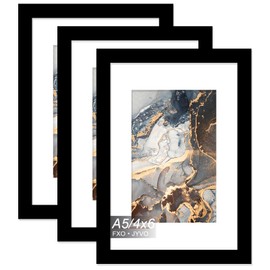 Fxojyvo A5 Frame Set of 3, Display Picture 4 x 6 with Mat or Without Mat, Light Weight and High Transparent Photo 5.8x8.3 Frame for Wall - 3 Pack/Black