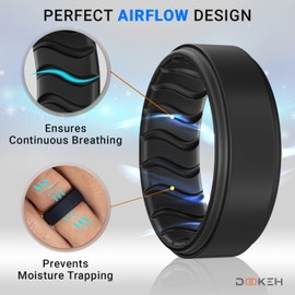 Dookeh Breathable Mens Silicone Wedding Rings, Rubber Ring Bands For Men, Black Blue Camo Engagement Band, Best for Workout, 1-4-7 Pack (K-All Black, 11)