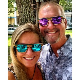 Pelican Sunwear Wood Sunglasses | Polarized Lenses | Multi-Colored Layered Rainbow Vintage Wooden Frame Men Women