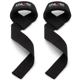 Athletic Aesthetics Professional Lifting Straps (Padded) + Basic Exercise Guide (English Language not Guaranteed) - 60 cm Length for Weight Training, Bodybuilding & Fitness - Lifting Straps for Women & Men, black