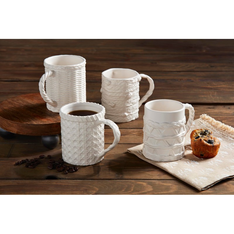 Mud Pie 16 oz Woven Ceramic Mug, White