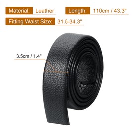 sourcing map Men Leather Belt Strap without Buckle Head, 1.4-inch Width Replacement Straps for Automatic Buckle Belts (125cm L, Black)