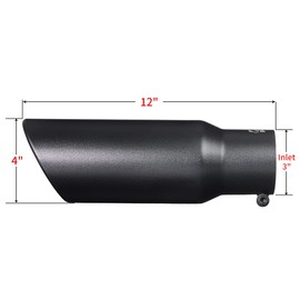 Black Exhaust tip - 3'' Inlet Bolt on Design- Black Coated Stainless Steel Car Muffler Tips 3" ID x 4"OD x 12"L