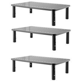 3-Pakc Monitor Stands Connect to be Used as 1 Large Dual Monitor Laptop Stands or as 3 Separate Monitor Risers Adjustable Height Metal -Black