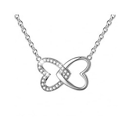 Encantador collar con colgante de corazón doble con cadena y circonita cúbica brillante en plata de ley 925 hecha a mano para mujer, joyería fina – PremiumPearl