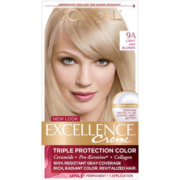 L'Oreal Paris Excellence Creme Permanent Hair Color, 9A Light Ash Blonde, 100 percent Gray Coverage Hair Dye, Pack of 1