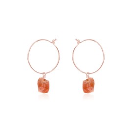 Sunstone Raw Nugget Hoop Earrings in 14k Rose Gold Fill